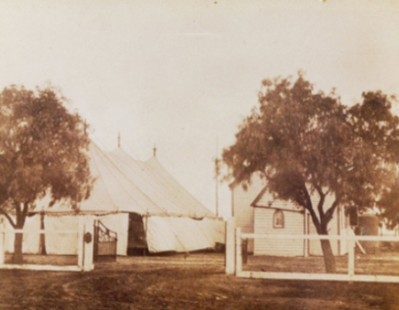 Photo of the Mission Tent erected to house the new congregation of St. Andrew’s I 1923 – pictured beside the newly purchased hall